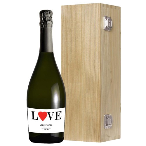 Personalised Prosecco - Love Label in Luxury Oak Box